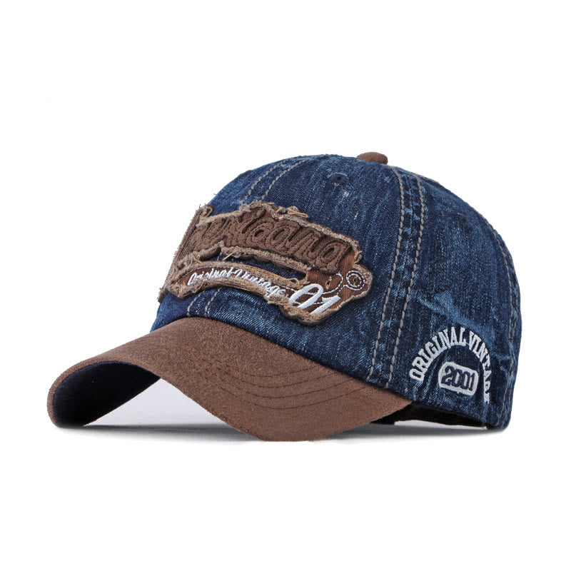 Cappellino da baseball vintage in denim e pelle scamosciata con patchwork - Blu scuro - M (22''-22 7/8") - image 0