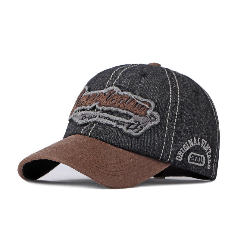 Cappellino da baseball vintage in denim e pelle scamosciata con patchwork - Nero - M (22''-22 7/8") - image 1