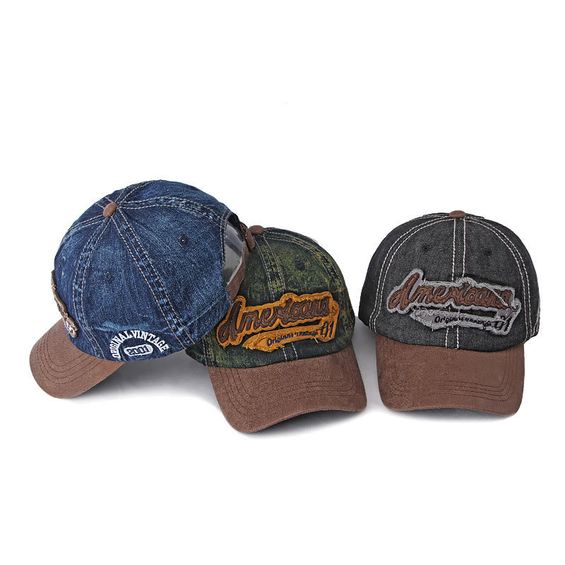 Cappellino da baseball vintage in denim e pelle scamosciata con patchwork - image 4
