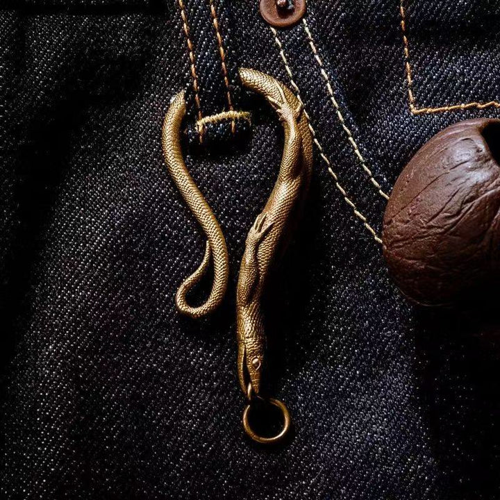 Portachiavi in ottone con ciondolo a forma di gancio a forma di lucertola - Ottone antico - image 0