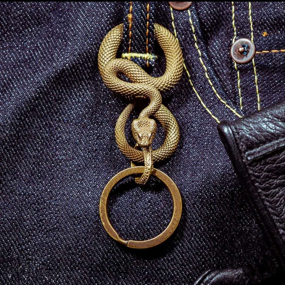 Portachiavi a forma di serpente in ottone con gancio, stile gotico e animale - Testa di drago - image 0