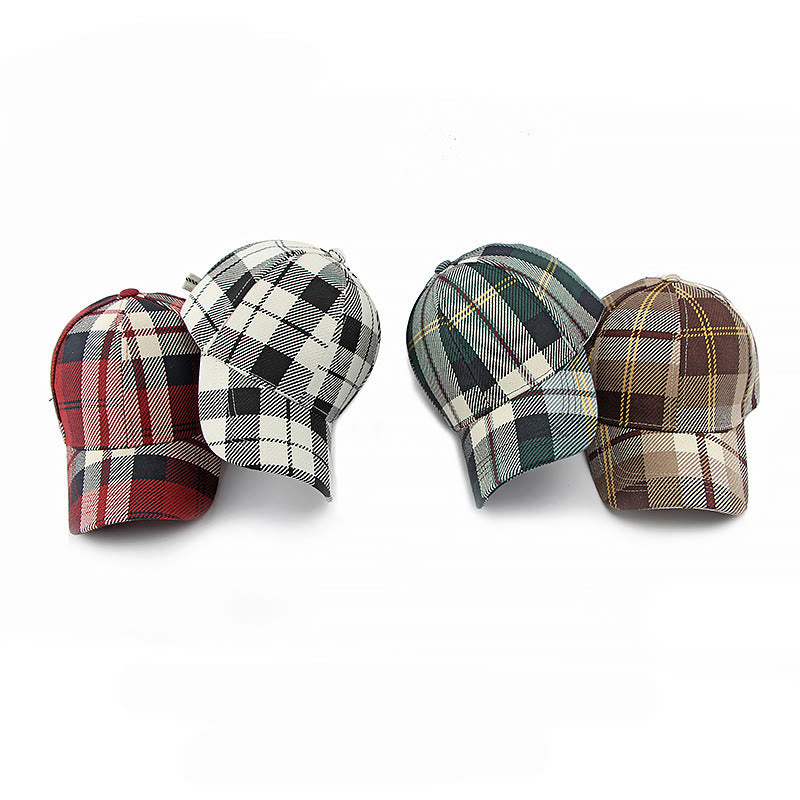 Cappellino da baseball casual multicolore con motivo scozzese retrò - image 8