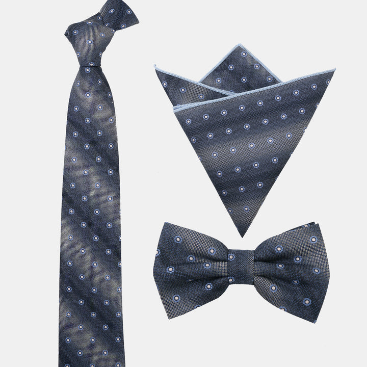 Set da 3 pezzi da uomo con cravatta, papillon e fazzoletto da taschino con motivo a pois sfumati - image 5
