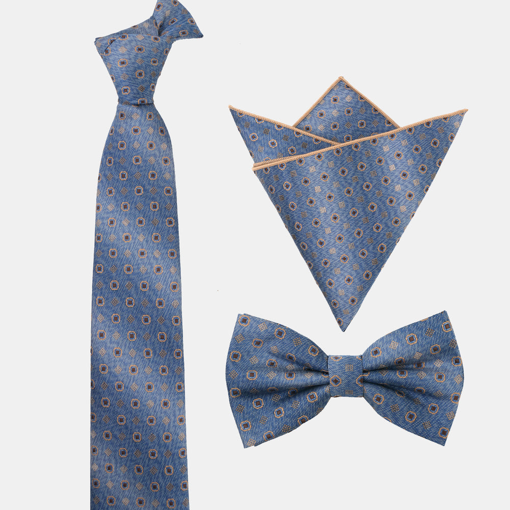 Set da 3 pezzi da uomo con cravatta, papillon e fazzoletto da taschino con motivo a pois sfumati - image 1
