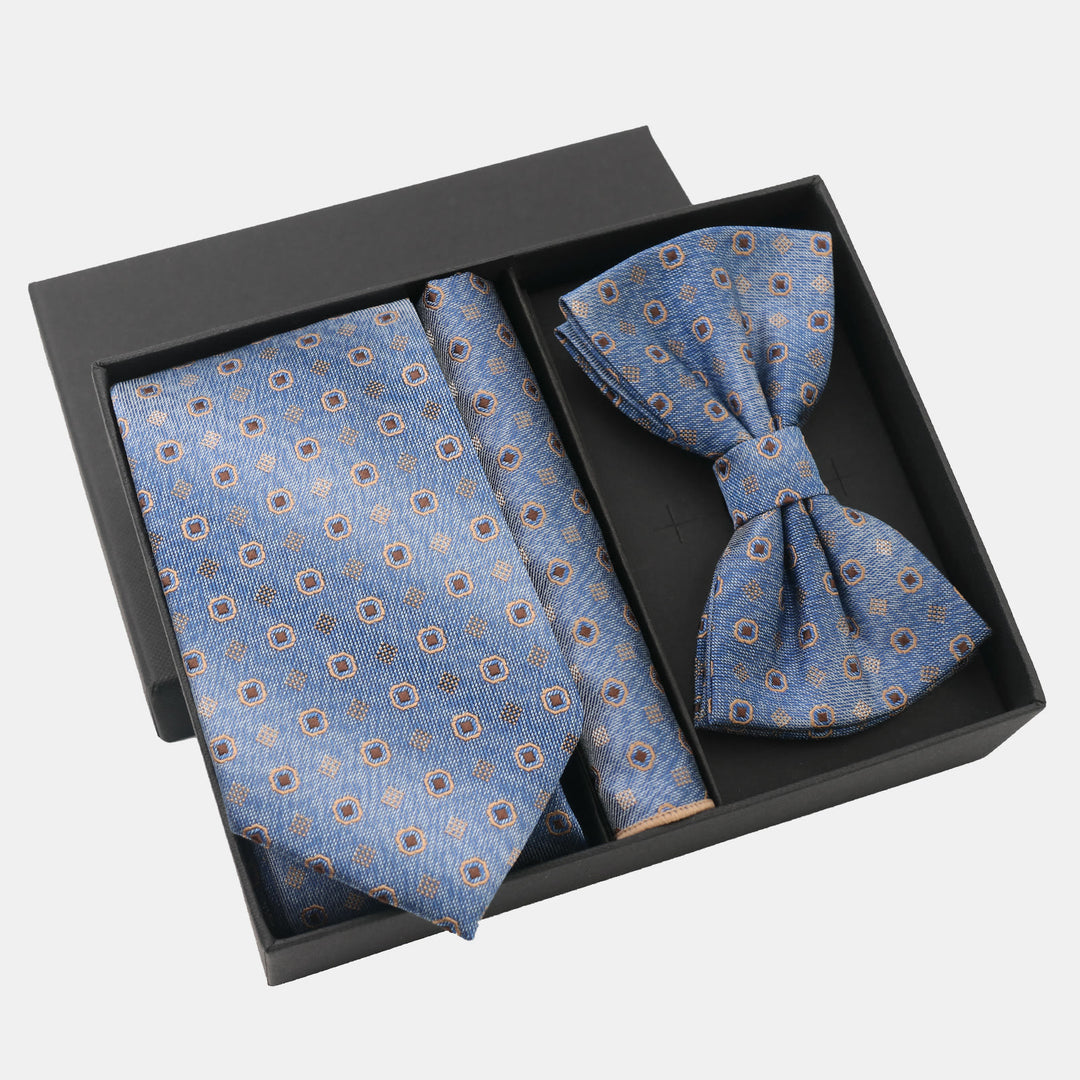 Set da 3 pezzi da uomo con cravatta, papillon e fazzoletto da taschino con motivo a pois sfumati - Stile n. 1 - image 0