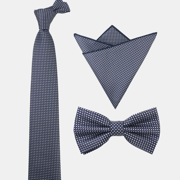 Set da 3 pezzi da uomo con cravatta, papillon e fazzoletto da taschino con motivo a pois sfumati - image 3