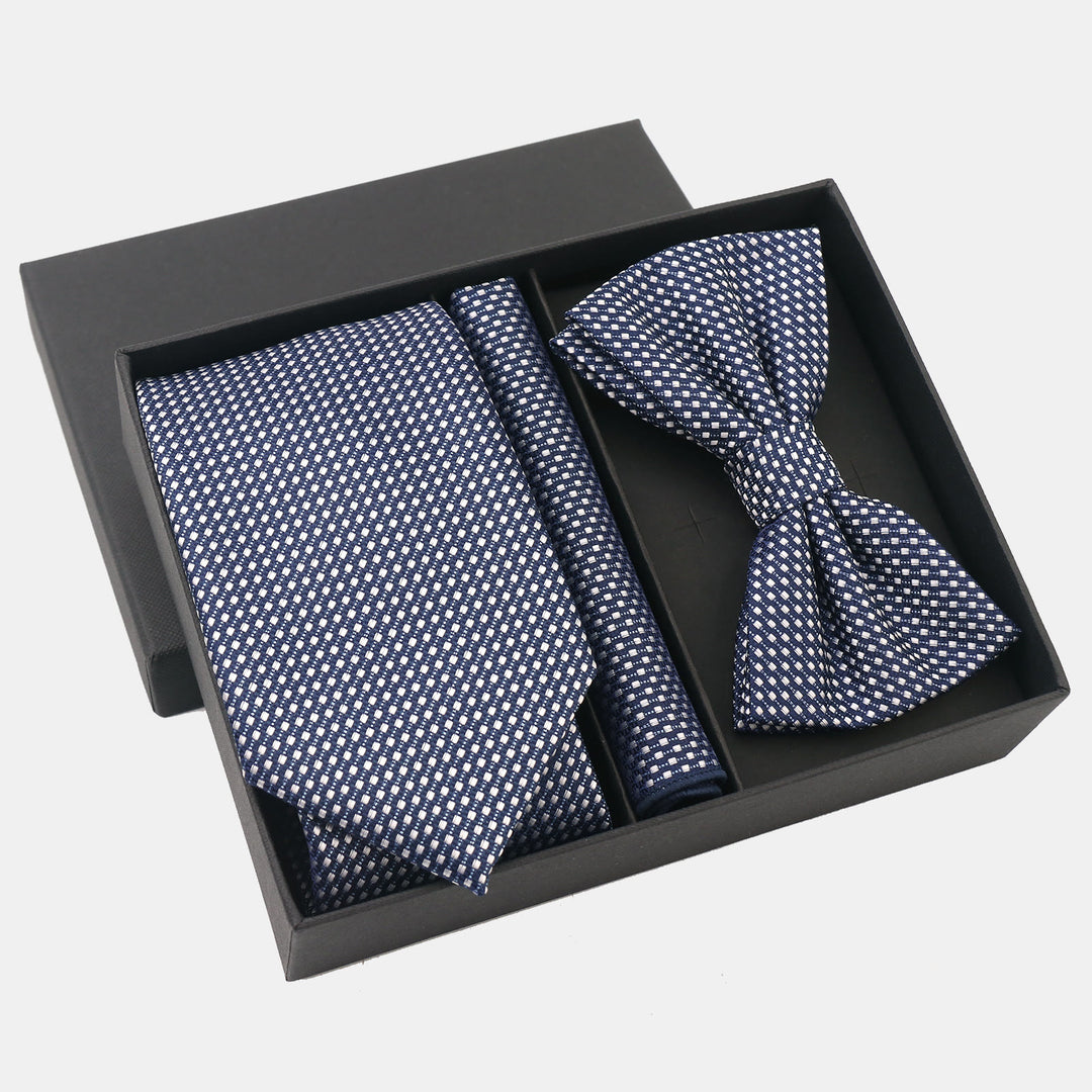 Set da 3 pezzi da uomo con cravatta, papillon e fazzoletto da taschino con motivo a pois sfumati - Stile n. 2 - image 2