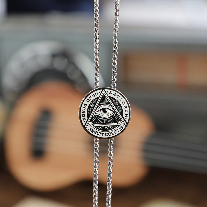 Cravatta Bolo in metallo vintage con iscrizione latina "Occhio della Provvidenza" - Stile n. 1 - image 0