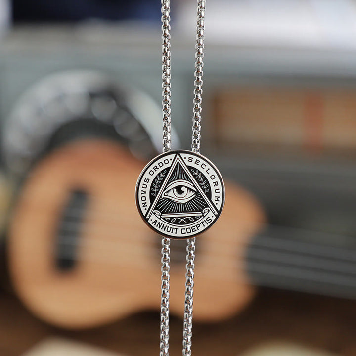 Cravatta Bolo in metallo vintage con iscrizione latina "Occhio della Provvidenza" - Stile n. 1 - image 0