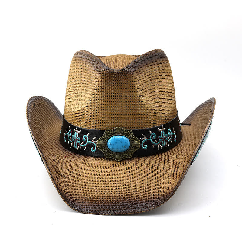 Cappelli da cowboy in stile western intrecciati con dettagli turchesi e rifiniture ricamate - image 1