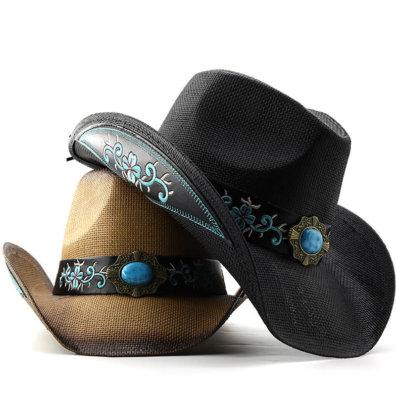 Cappelli da cowboy in stile western intrecciati con dettagli turchesi e rifiniture ricamate - image 4