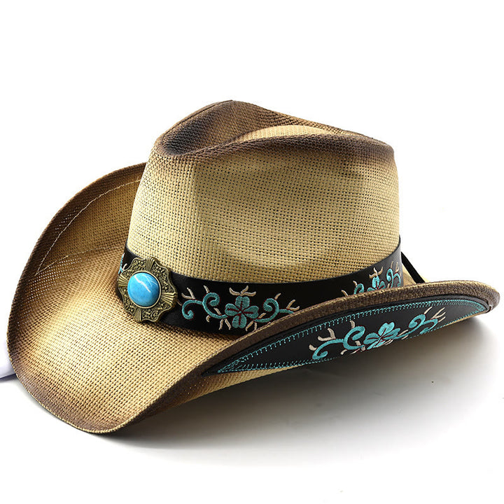 Cappelli da cowboy in stile western intrecciati con dettagli turchesi e rifiniture ricamate - Bianco - M (22"-22 7/8") - image 5