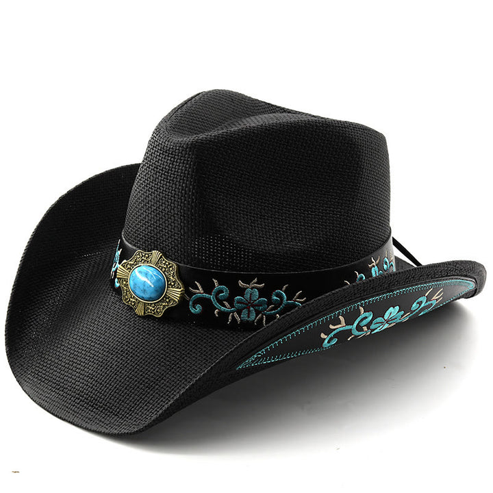 Cappelli da cowboy in stile western intrecciati con dettagli turchesi e rifiniture ricamate - Nero - M (22"-22 7/8") - image 6