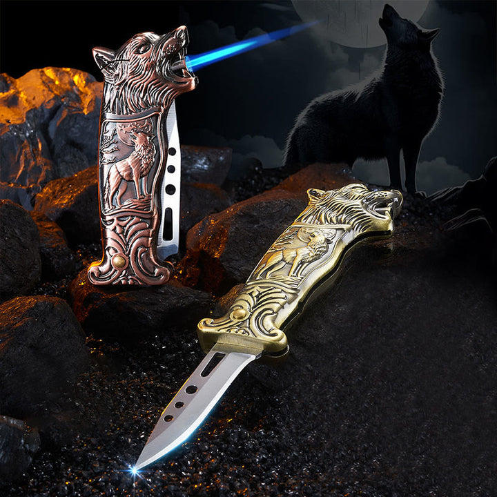Accendino a butano con coltello pieghevole Wolf Head 2 in 1 - image 0