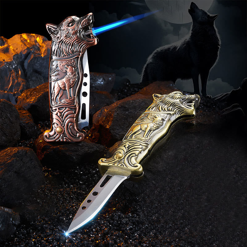 Accendino a butano con coltello pieghevole Wolf Head 2 in 1 - image 0