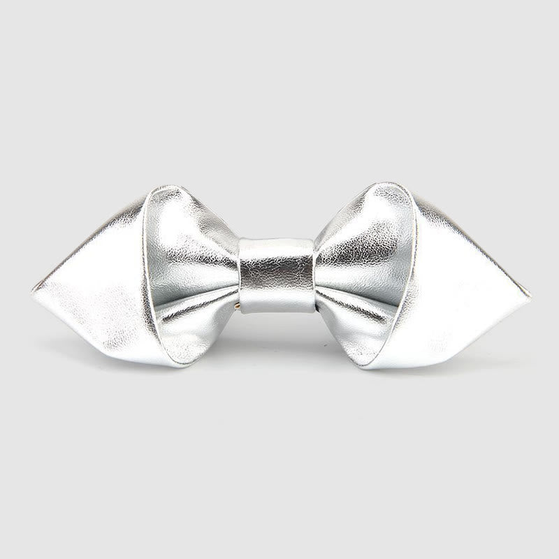 Papillon moderno di lusso in pelle a punta tinta unita - Argento - image 0