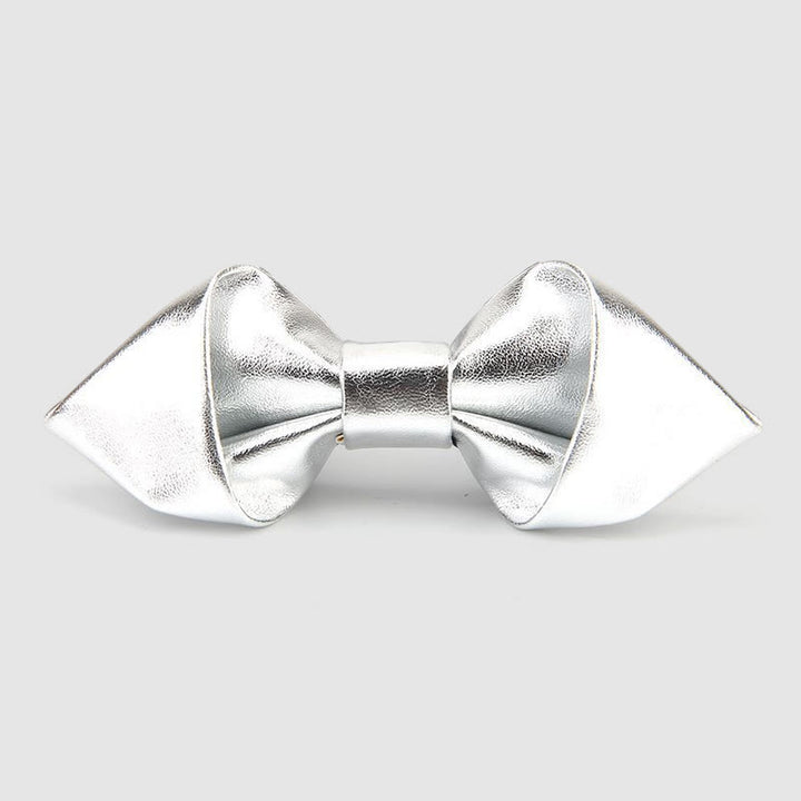 Papillon moderno di lusso in pelle a punta tinta unita - Argento - image 0