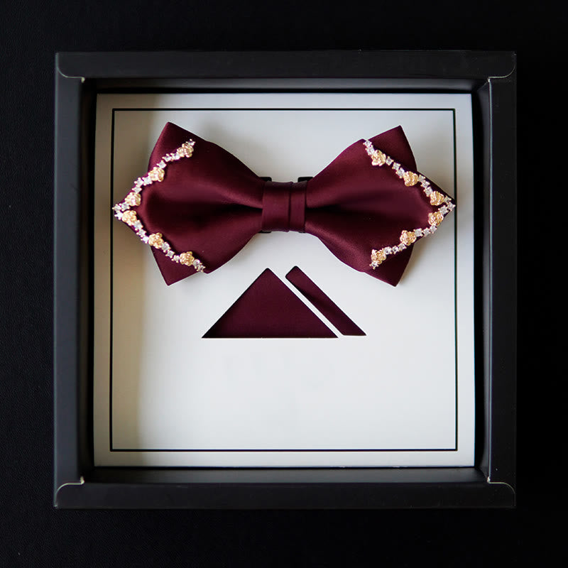 Papillon a doppio strato con bordo rosa dorato brillante - Papillon e fazzoletto - image 7