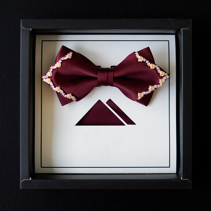Papillon a doppio strato con bordo rosa dorato brillante - Papillon e fazzoletto - image 7