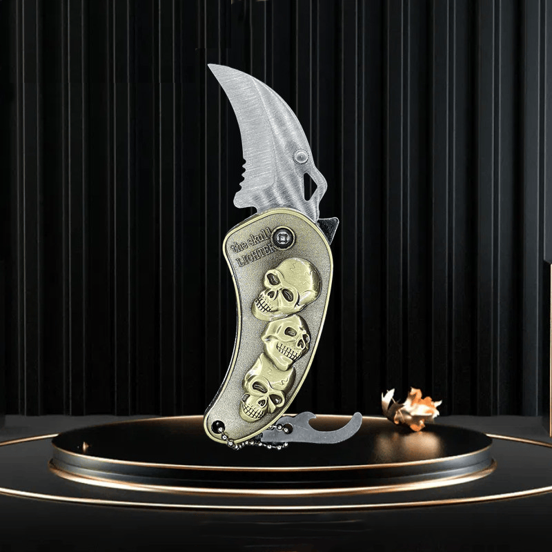 Accendino a butano con coltello pieghevole a forma di drago in rilievo in metallo - Cranio - image 3
