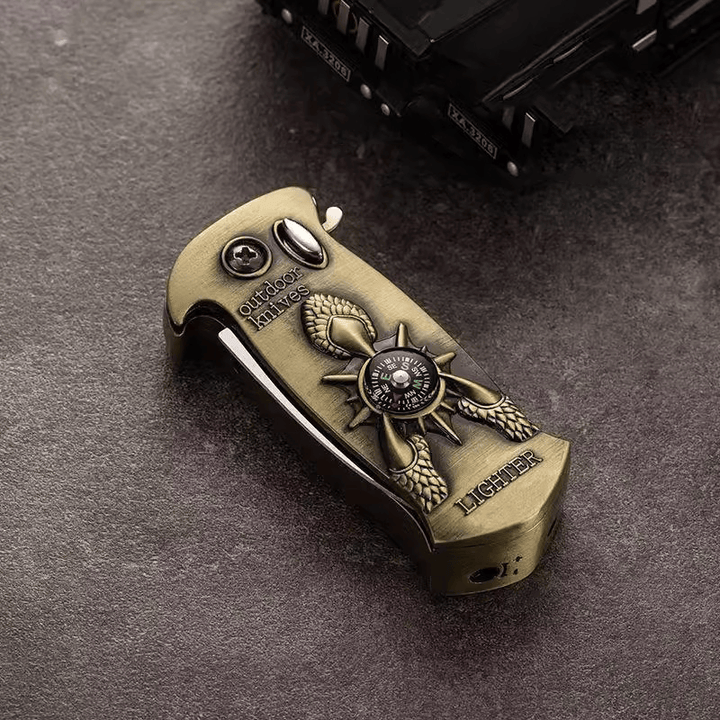 Accendino con coltello pieghevole e bussola a forma di artiglio di drago in rame retrò - Accendino Artiglio di Drago - image 0