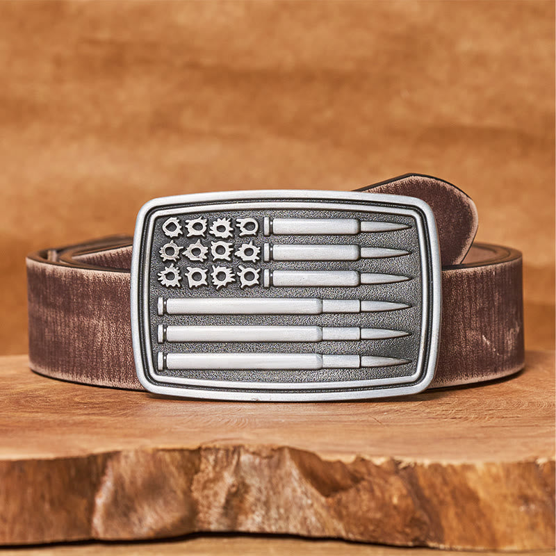 Cintura da uomo in pelle con fibbia rettangolare Silver Bullet - Cintura marrone anticata - 42 - image 5