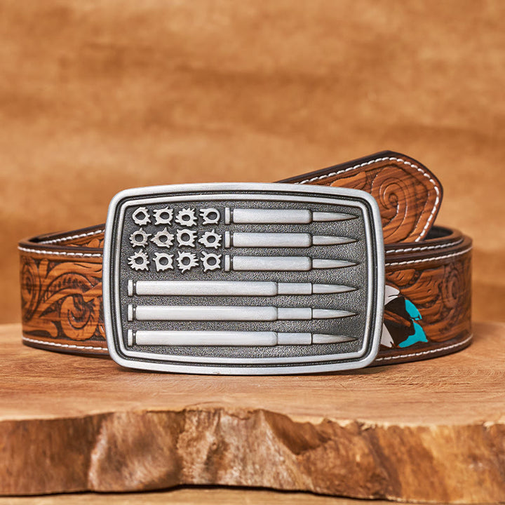 Cintura da uomo in pelle con fibbia rettangolare Silver Bullet - Cintura di piume marroni - 40 - image 7