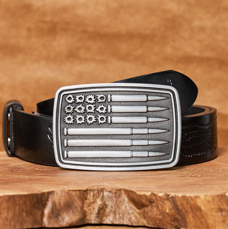 Cintura da uomo in pelle con fibbia rettangolare Silver Bullet - Cintura con aquila in rilievo nera - 42 - image 2