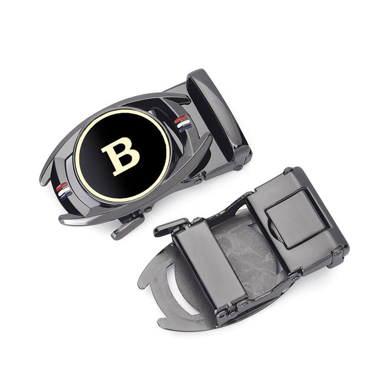Cintura da uomo in pelle nera con fibbia automatica a forma di lettera B dorata - image 3