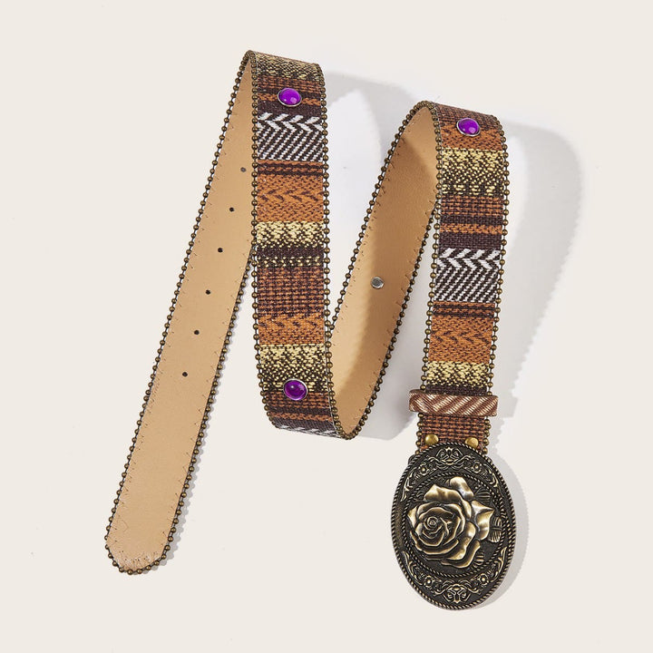 Cintura da donna in pelle con fibbia a rosa retrò e rivetti - image 2