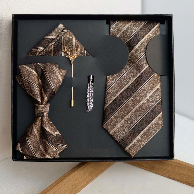 Set di 5 cravatte da uomo con stampa diagonale marrone retrò - 5 pezzi - image 0