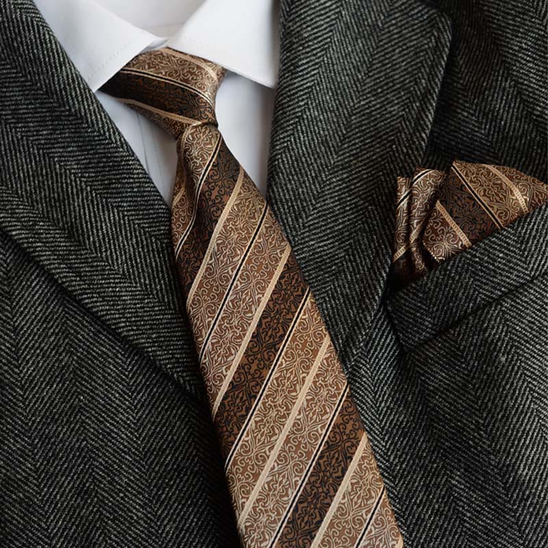 Set di 5 cravatte da uomo con stampa diagonale marrone retrò - image 1