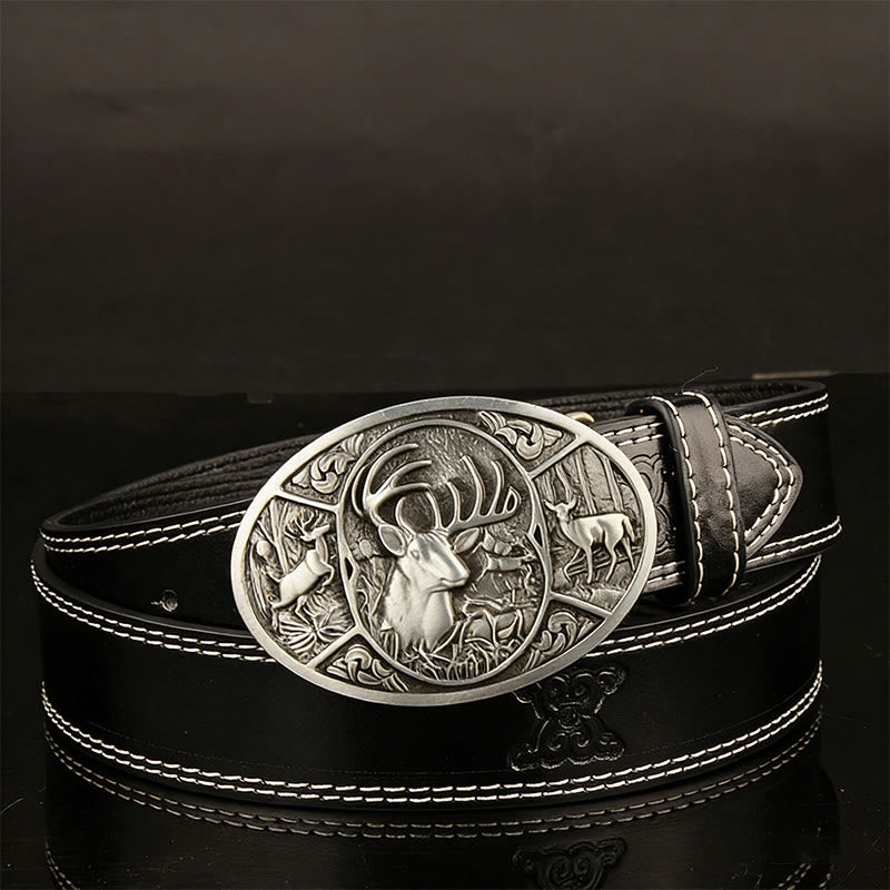 Cintura in pelle da uomo con fibbia in rilievo a forma di cervo retrò - Nero - 44 - image 2