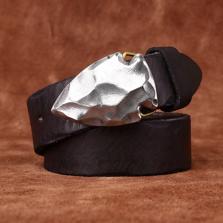 Cintura da uomo in pelle con fibbia a freccia triangolare in argento anticato retrò - image 9