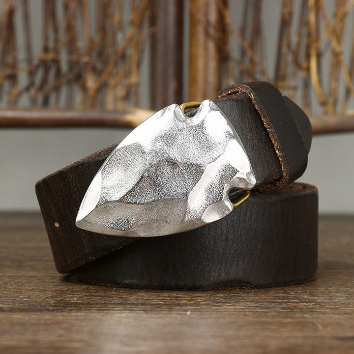 Cintura da uomo in pelle con fibbia a freccia triangolare in argento anticato retrò - image 7