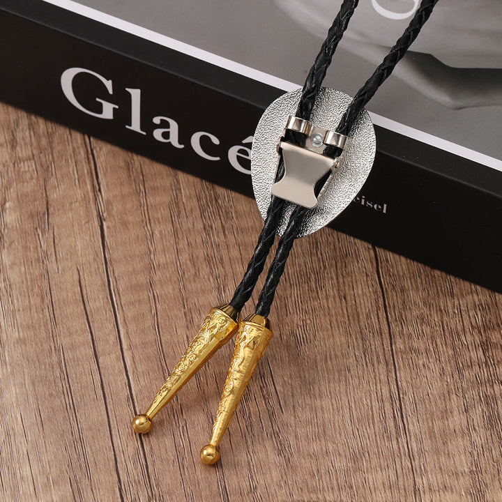 Cravatta Bolo Western Retro con testa di toro dorata e placcata in argento - image 2