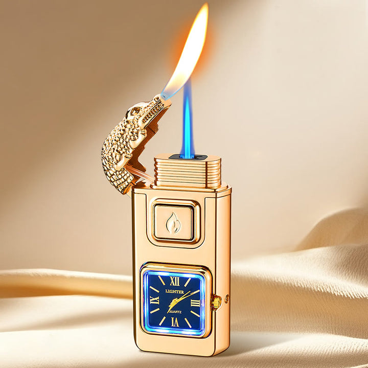 Accendino gonfiabile a LED a forma di testa di coccodrillo con orologio - Oro - image 0