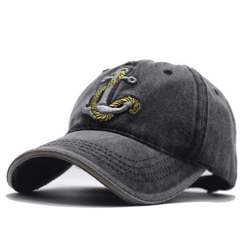 Cappellino da baseball con ancora ricamata in stile nautico vintage e logoro - Nero - Regolabile (22''-23 5/8") - image 0