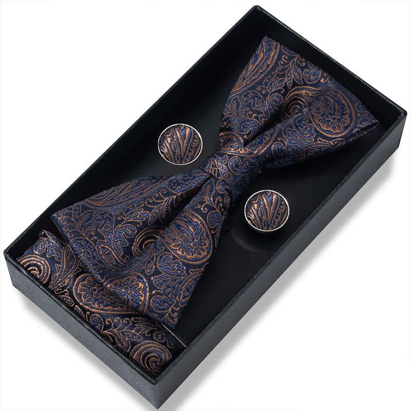 Set da 3 pezzi con papillon in tessuto testurizzato, gemelli e fazzoletto da taschino da uomo - Stile n. 1 - image 0