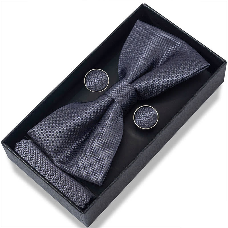 Set da 3 pezzi con papillon in tessuto testurizzato, gemelli e fazzoletto da taschino da uomo - Stile n. 37 - image 72