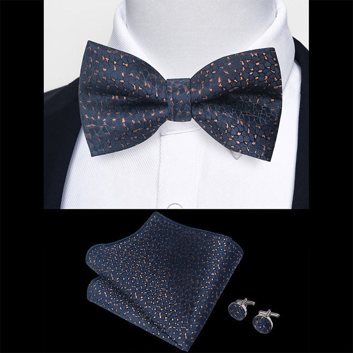 Set da 3 pezzi con papillon in tessuto testurizzato, gemelli e fazzoletto da taschino da uomo - image 17
