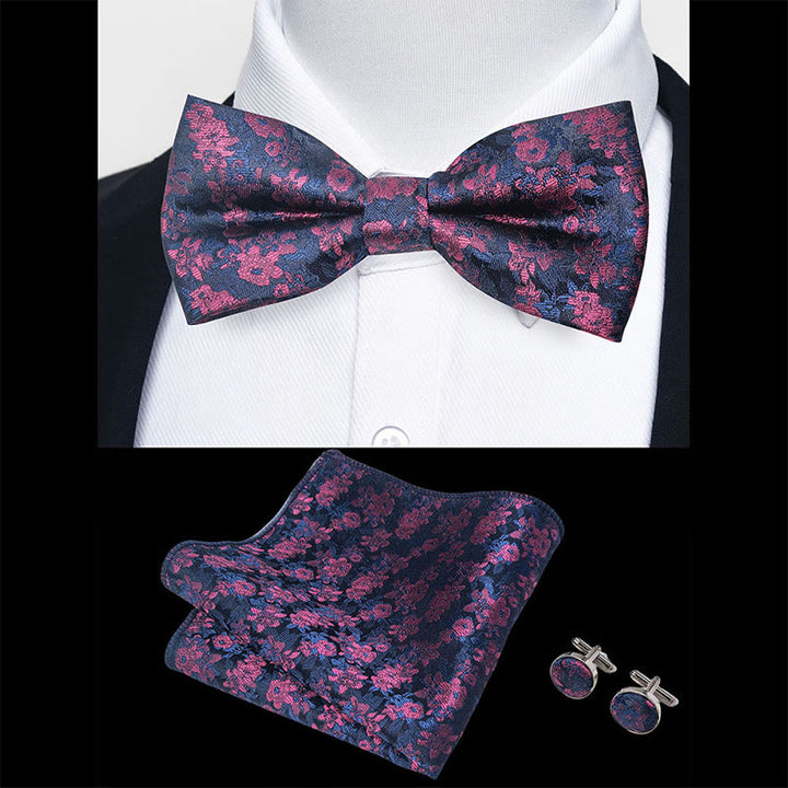 Set da 3 pezzi con papillon in tessuto testurizzato, gemelli e fazzoletto da taschino da uomo - image 93