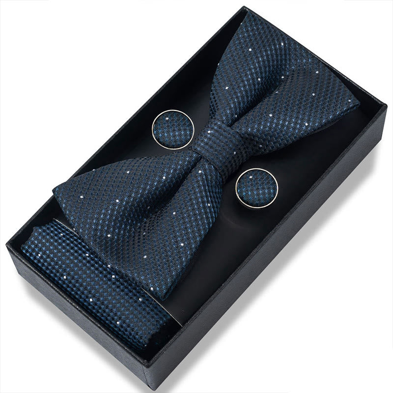Set da 3 pezzi con papillon in tessuto testurizzato, gemelli e fazzoletto da taschino da uomo - Stile n. 11 - image 20