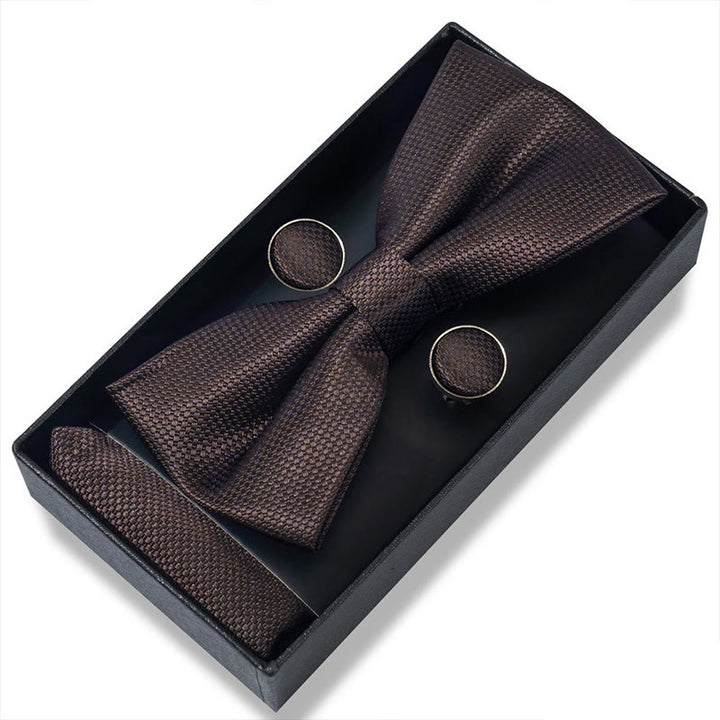Set da 3 pezzi con papillon in tessuto testurizzato, gemelli e fazzoletto da taschino da uomo - Stile n. 29 - image 56