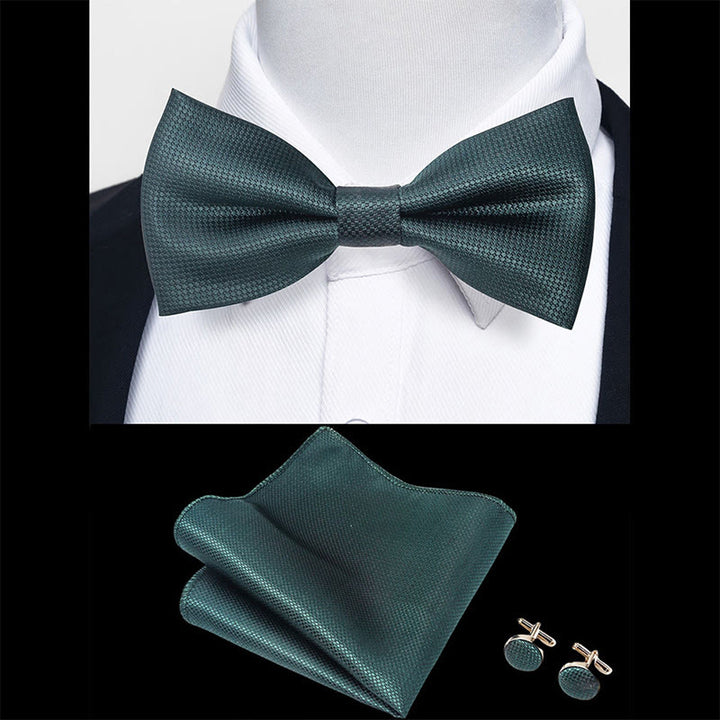 Set da 3 pezzi con papillon in tessuto testurizzato, gemelli e fazzoletto da taschino da uomo - image 25