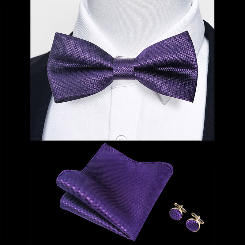 Set da 3 pezzi con papillon in tessuto testurizzato, gemelli e fazzoletto da taschino da uomo - image 95