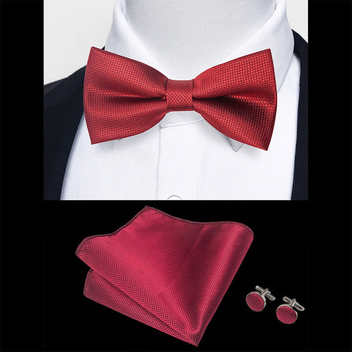 Set da 3 pezzi con papillon in tessuto testurizzato, gemelli e fazzoletto da taschino da uomo - image 35