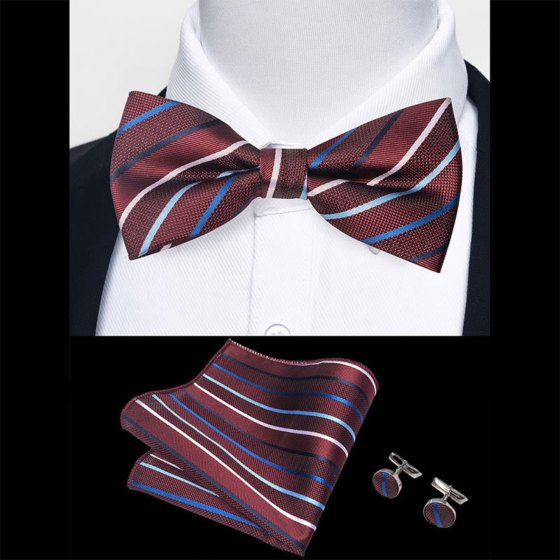 Set da 3 pezzi con papillon in tessuto testurizzato, gemelli e fazzoletto da taschino da uomo - image 43