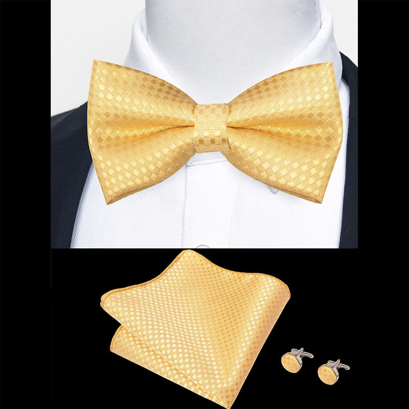 Set da 3 pezzi con papillon in tessuto testurizzato, gemelli e fazzoletto da taschino da uomo - image 45