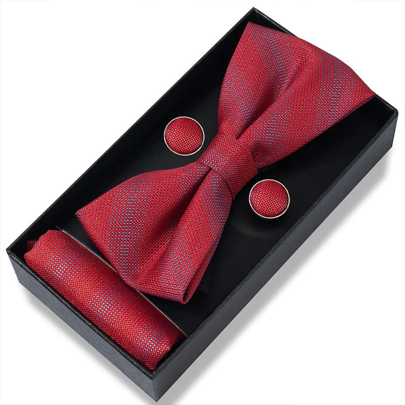 Set da 3 pezzi con papillon in tessuto testurizzato, gemelli e fazzoletto da taschino da uomo - Stile n. 20 - image 38